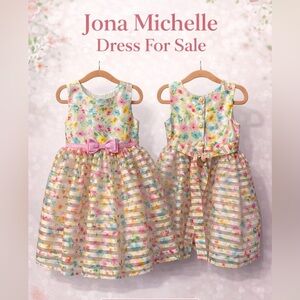 Jona Michelle Multicolor Floral Dress with Pink Bow